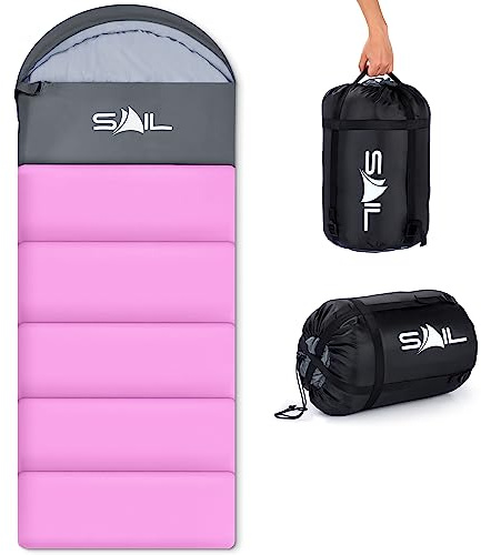 SAIL Sovsäck 3-4 säsonger - 2 kg 400 GSM vinter och kallt väder lätt, vattentät inomhus- och utomhusbruk för barn och vuxna för vandring, backpacking och camping - rosa