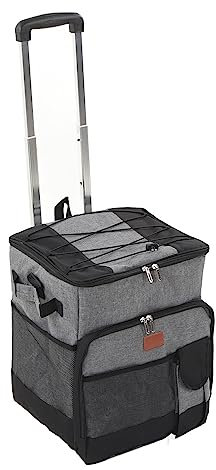 Asixxsix Tragbare Rollende Kühltasche, 35 L, Isolierte Lebensmittel-Einkaufstaschen mit Rollen und Griff, wasserdichte Oxford-Stoff-Hebeltyp-Trolley-Isoliertasche für Grillen, Strand