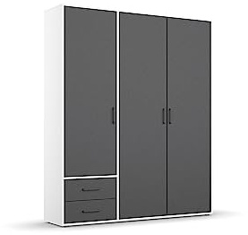 Rauch Möbel Voyager, Kleiderschrank, Grau metallic/Weiß, Breite 140 cm | Schrank, Mehrzweckschrank, 3-türig, 2 Schubladen, Zubehör Basic, für Schlafzimmer, Kinderzimmer, Studentenwohnung, Garderobe
