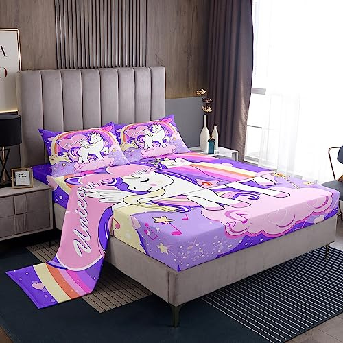 Juego de sábanas para niñas unicornio arcoíris Kawaii sábanas juego de cama para niños dibujos animados Galaxy estrellas fantasía decoración única