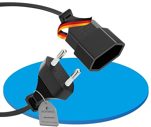 Sonero Euro-Netzkabel, Strom-Kabel für Haushaltsgeräte, Euro-Stecker auf Euro-Buchse, 5,00m, schwarz