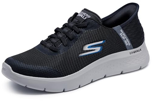 Skechers Uomo Go Walk Flex Hands UP Scarpe da Allenamento, Black And Grey Textile/Synthetic, 43 EU