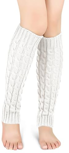 HXUING Jambière Femme, Jambières Guêtres Leg Warmers Guetre Femme Jambières Femme Chaussettes d'Hiver en Tricot Doux au Crochet en Motif Tressé, Cadeau d'hiver Parfait (Blanc)