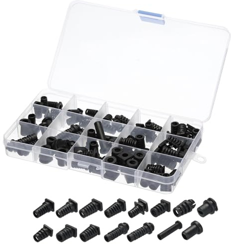 sourcing map 71pcs Strain Relief Cord Connector Assortment Cable Bushing Boot Sleeve for Electric Cable Cord Insulation Protection, Black