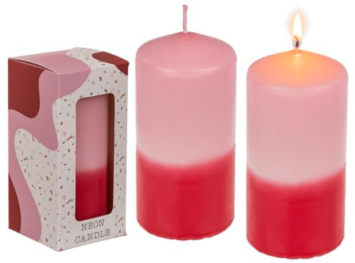 Stumpenkerze mit Farbverlauf, rosa/rot ca. 12 x 6 cm, in Geschenkbox