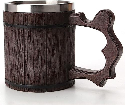QTANZIQI 600ml dunkel isolierter Bierkrug aus Holz mit Henkel - Vintage Nordic Krug für Kaffee, Saft, Tee und mehr