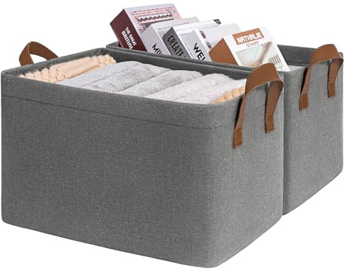TIMEYARD Aufbewahrungsbox 2er Set Stoff Organizer 30L 42x28x25cm Grau | Faltbarer Aufbewahrungskorb mit Griffen für Kleidung, Decken und Bettwäsche. Ideal für Schrank und Regal