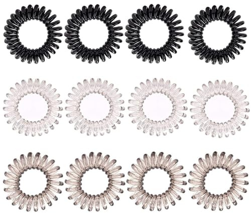 Fascette per capelli a spirale,12Pz Multi Color Hair Bands,Spirale Portacoda Holder Hair Bands,No Crease Phone Cord Bobbles Capelli,per le Donne Ragazze Accessori per capelli