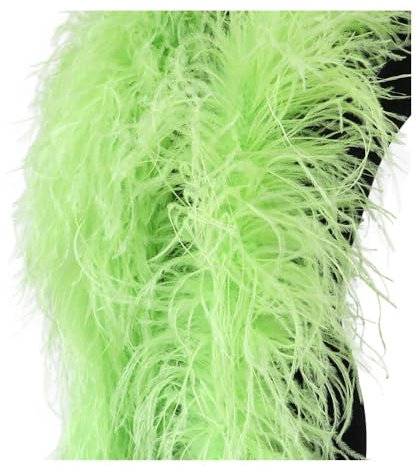 Boa en plumes d'autruche vintage duveteuses pour robe de mariée, centre de table, décoration de table (vert clair, 1 pli, 2 m)