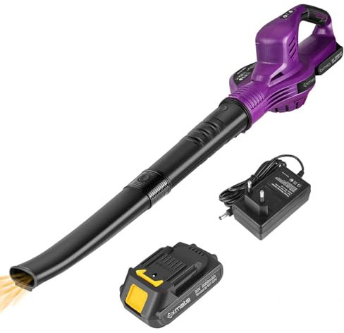 Exmate 20 V, 130 MPH, set elettrico per soffiatore foglie, 2,0 Ah, con batteria al litio e caricatore, può essere utilizzato per rimuovere foglie, sporco, neve, terrazze, terrazze/giardini (giallo