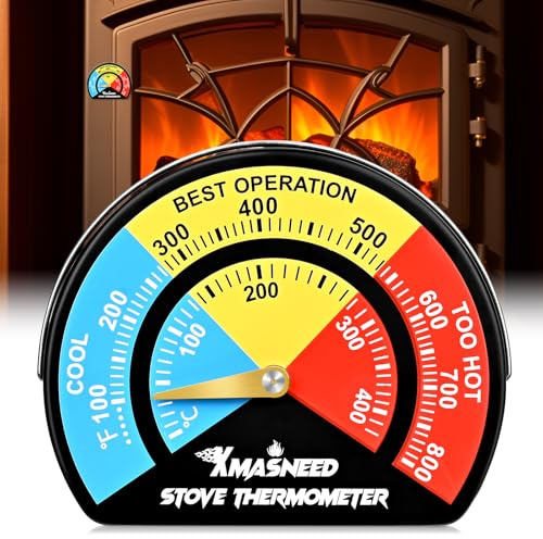 Magnetic Fireplace Thermometer - Large Size, Stove Top Temperature Gauge for Wood Burning Stove & Pellet Stoves (1)