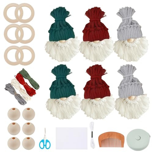 HALOULENI 6 Set DIY Santa Claus Kit DIY Macrame Christmas Kit Christmas Tree Decor Christmas Tree Hanging Ornaments Santa Elf Christmas Decorations