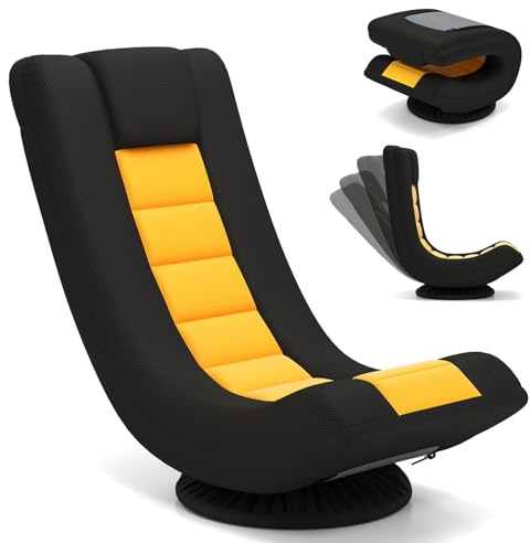 RELAX4LIFE Bodensessel Klappbar, Bodenstuhl mit 4-Fach Verstellbarer Rückenlehne, 360° drehbarem Sockel & Nackenpolster, Meditationsstuhl gepolstert, Gamingsessel Relaxsessel für Wohnzimmer (Gelb)
