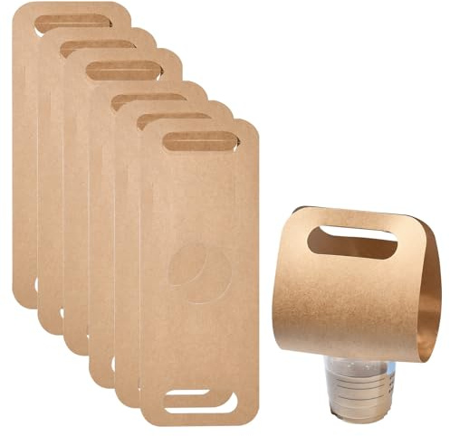 Steisy Lot de 50 porte-gobelets pliables en papier kraft avec poignée en carton à trou unique pour boissons chaudes ou froides