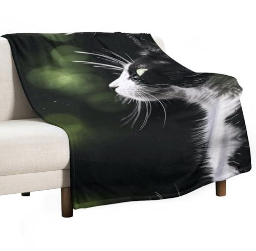 Eine schwarz-weiße Katzendecke, superweicher Flanell-Überwurf, warme dekorative Plüschdecke für Couch, Sofa oder Bett, Herbstdekoration, Geschenk, super gemütlich und bequem für alle Jahreszeiten,