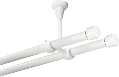 Rollmayer Gardinenstange Ø19mm 200cm Elfenbein Deckenbefestigung mit Crux | 2-läufig, ohne Ringe, für Schlafzimmer und Büro