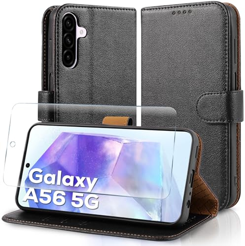 Case Collection Klapphülle für Samsung Galaxy A56 Hülle und Panzer Schutz Glas - Leder Handyhülle [RFID-Blockierung] Stoßfest [Ständer] Handy für Samsung Galaxy A56 5G Hülle