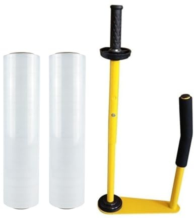 Stretchfoliedispenser för förpackning inkl. 2 x stretchfolie 500 mm x 290 m – ergonomisk professionell handdispenser för stretchfolie, lämplig för 30–50 cm foliebredd – rullmaskin för pallförpackning