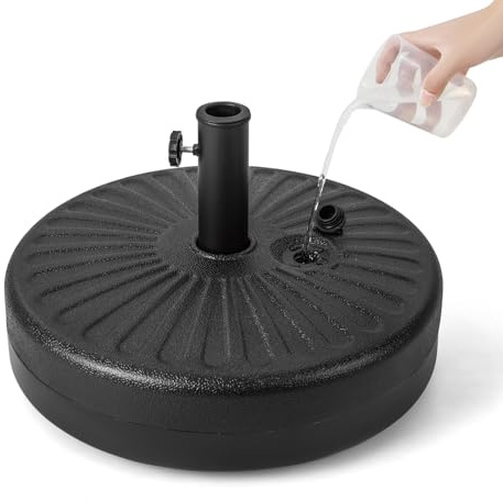 RELAX4LIFE Pied de Parasol Déporté à Remplir d'eau et Sable 34KG, Base de Parasol Rond Robuste en HDPE Convient aux Poteaux 38/48 MM, Dalla pour Jardin Terrasse Patio (34KG)