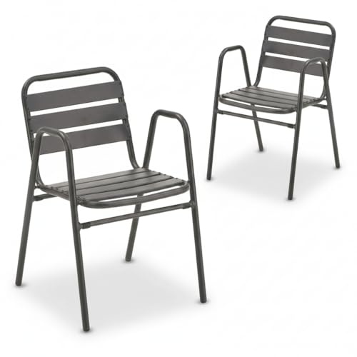 Liadomo Gartenstuhl 2er-Set Lesina, 2 Stück Stapelstuhl anthrazit | Bistrostuhl stapelbar, Aluminium-Latten, pflegeleicht, fertig montiert