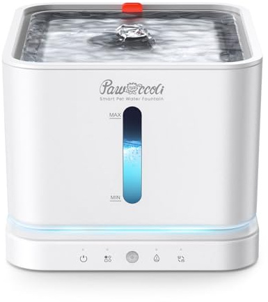 Pawccoli Cordless Cat Water Fountain, 3L/100oz Stainless Steel Tray, Cat Fountains for Drinking, Pet Water Fountains Indoor, Automatic Dog Water Bowl Dispenser, Rechargeable Battery Operated White