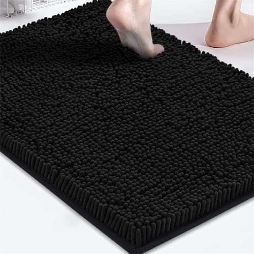 Surwin Alfombra Baño Chenille Suave, Antideslizante Alfombra Lavable a Máquina Color Sólido, Alfombrilla Baño Shaggy, Alfombrilla Bano Secado Rapido para la Ducha, la Bañera (Negro,50x50cm)
