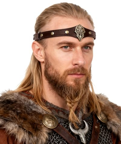 keland Stirnband Wikinger Leder Mittelalter Kopfschmuck für Damen Herren Halloween Cosplay Mittelalterfest LARP (AB-Copper)