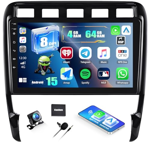 CAMECHO Snapdragon 8-Core Android Autoradio pour Porsche Cayenne 2002-2010 | 9 Pouces, Android 15, Caméra de Recul, Sans Fil Carplay Android Auto, Bluetooth Radio avec WiFi GPS FM/RDS Mirror Link
