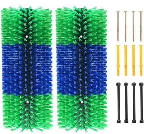 Livestock Scratching Brush 2-Pack, Heavy-Duty Farm Animal Self-Grooming Back Scratcher for Fence or Post Mount, Ideal for Horses, Cattle, Goats, Pigs, Durable Itch Relief Tool - 17.5×7.5 in
