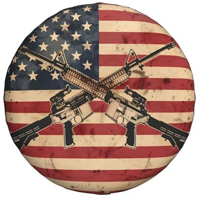 Reifentasche Amerikanische Flagge Und G-Un Personalisierte Ersatzradabdeckungen Wetterfest Reifenschutzhülle Für Trailer Truck Caravan 16 inch
