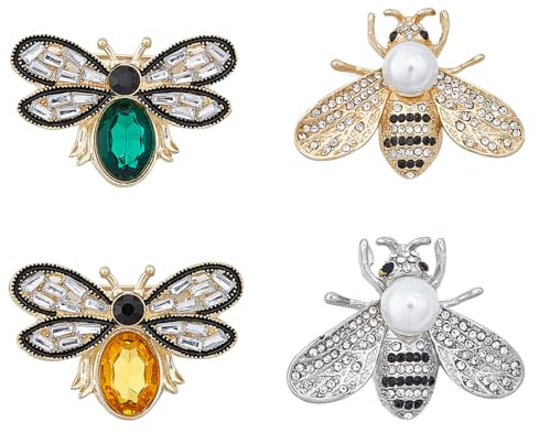 NICENEEDED 4 Broche Abeille en Cristal Strass Coloré Épingle à Revers en Perles Vintage Épingle à Insectes Rétro Pull Robe Veste Badge Corsage Broches pour Femmes