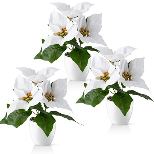 PASCH® Weihnachtsstern künstlich in Hochglanz-Keramiktopf (18cm, 3er Set) | Künstlicher Weihnachtsstern im Topf | Künstliche Weihnachtssterne | Kunstblumen im Topf | Kunstblumen Weihnachten