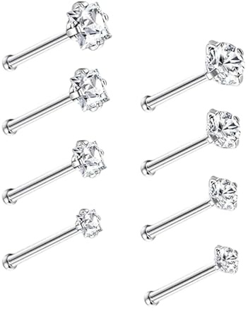 Yotlein 8 Stück 20G Nasenpiercingn, Stecker Hypoallergen Cubic Zirkonia Nasenstecker, Nasenpiercing Stecker, Titan Nasenpiercing Nasenring für Frauen Männer, 1.5mm 2mm 2.5mm 3mm