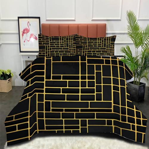 Edredón Relleno Nórdico 4 Estaciones Cama 90 140x200cm - Edredón Muro De Ladrillos De Línea Nórdico de Fibra Geometría del Mosaico Suave Transpirable para Invierno, Primavera y Otoño, Negro