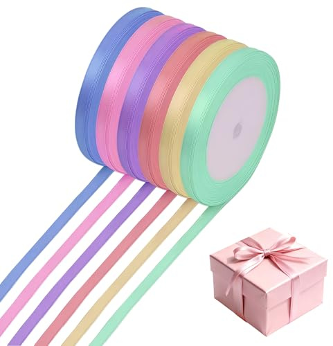 6 Colori Nastro Raso, 10mm x 22m Nastri Colorati, Nastri Regalo In Tessuto Di Stoffa Colorati, Nastro Raso Colorato Di Poliestere Seta, per Fai da Te Arte e Artigianato, Confezioni Regalo, Palloncini