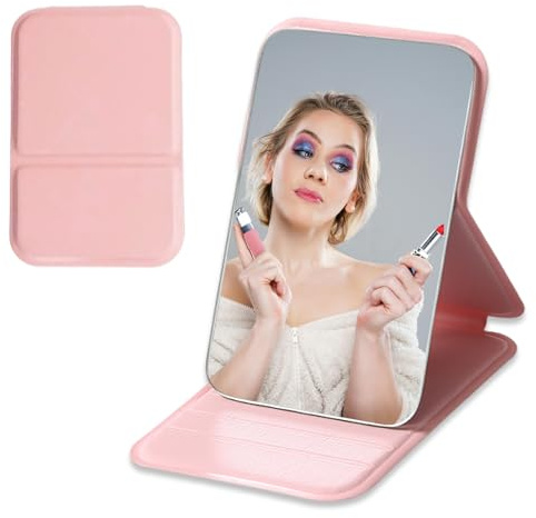 WhaleO Reisespiegel Taschenspiegel Taschenspiegel Klappbar Klappspiegel Klein Kosmetikspiegel Klein Tragbarer Super HD Spiegel,Ultradünn und Langlebig Spiegel, für Zuhause, Reisenutzung, Rosa