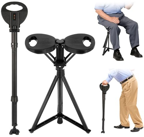 Canne pliable avec siège réglable en hauteur, léger et rétractable, canne réglable, canne avec siège pour camping, randonnée, aluminium léger, facile à transporter, 250 kg