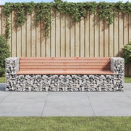 WSJHUHK Garden Bench Gabion Design 244x71x65.5 cm Solid Wood Douglas-Furniture,Outdoor Furniture,Outdoor Seating,Outdoor Benches