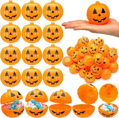 120 Pcs Halloween Pumpkin Containers Plastic Storage Box Case Bulk, Mini Pumpkin Egg Candy Gift Bucket for Halloween Trick Treat Decoration Party Supplies(Orange)