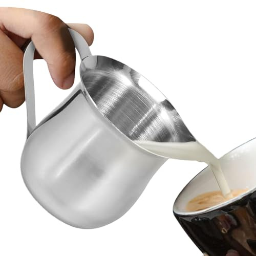 Mini bricco per latte da 90 ml, in acciaio , con beccuccio, porta bricco