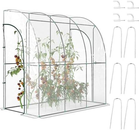 Outsunny Serre de Jardin adossée, Serre de Balcon, bâche renforcée PVC, châssis en Acier, 2 Portes zippées enroulables, pour légumes Plantes Fleurs, intérieur et extérieur, 214x118x212cm, Transparent