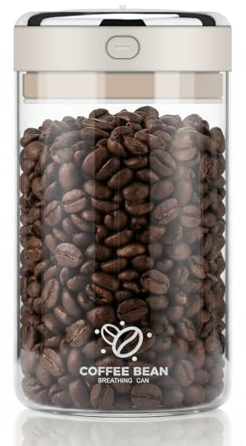 Cnwinu 1100ML Coffee Bean Storage Container,Airtight Coffee Container with One-Way CO2 Valve and Date Tracker,Borosilicate Glass Coffee Jar,Vacuum Coffee Canister for Sugar Nuts Tea&Coffee Storage