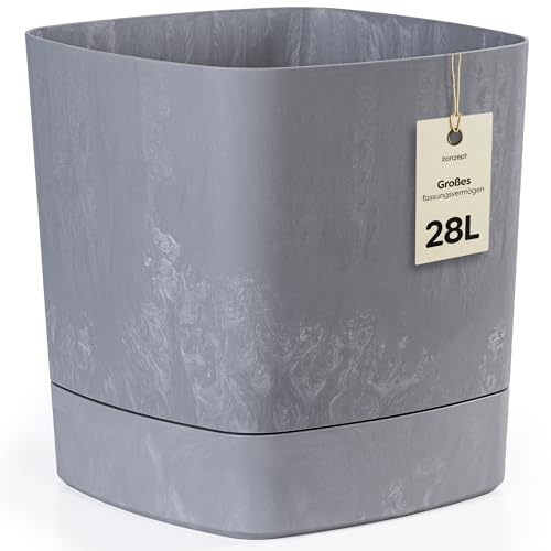KONZEPT Blumentopf groß 28 L, Übertopf für innen & außen, Beton-Optik matt, mit Drainagelöchern, Grau