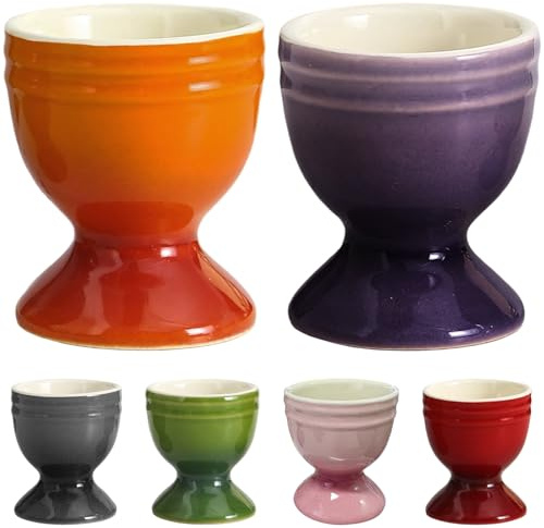 Calolin 6 Pcs Ceramic Egg Cups Set, Assorted Hue Egg Holders for Hard Soft Boiled Eggs, Dishwasher Safe Colorful Dining Tableware for Breakfast, Brunch, 2 x 2.4 Inch