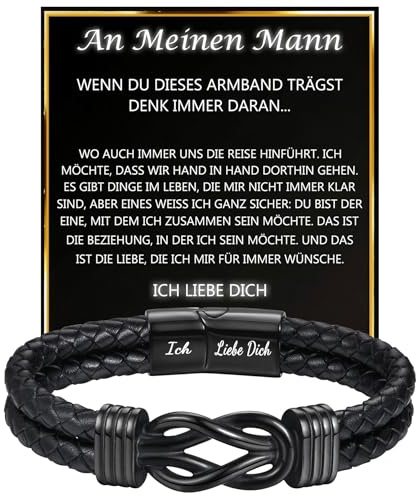JEWTOP Ich Liebe Dich Geschenke für Männer, Lederarmband Geschenk für Sohn/Papa/Mann/Bruder zum Geburtstag Weihnachten Abschluss