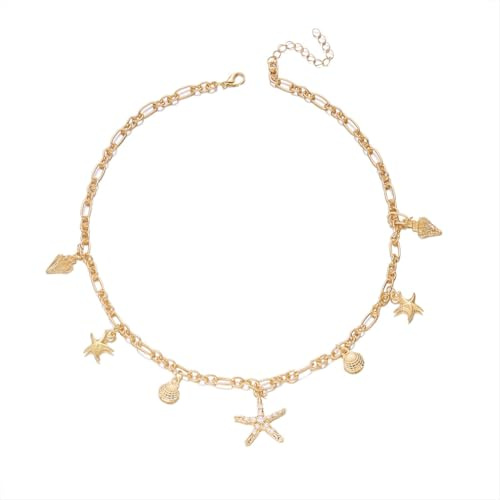 WOLONGFUHU Guldskal sjöstjärna halsband för kvinnor boho sjöstjärnor snäcka berlock halsband söt kammussla sköldpadda delfin tofs halsband sommar strand hav smycken gåva