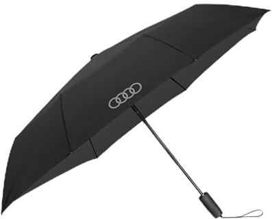Audi 3122600200 Regenschirm Taschenschirm Automatik Schirm, schwarz, mit Audi Ringe Emblem