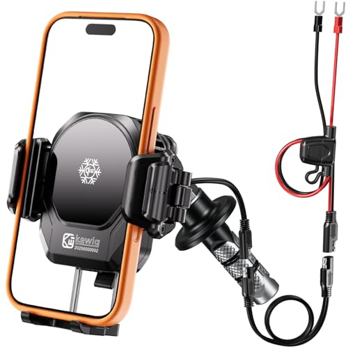 Kewig Motorrad-Gabelschaft-Telefonhalterung mit Qi2 15 W kabellosem Ladegerät und 36 W PD/USB-C-Schnellladeanschluss [Vibrationsdämpfer] [kamerafreundlich] 1s Lock Motorrad-Handyhalterung für 13,7 cm