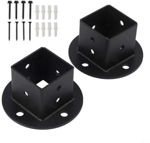 Kit de 2 bases de anclaje para postes de 2 x 2 pulgadas, brida cuadrada sólida para pérgola, porche, barandilla de cubierta, soporte de montaje de metal con fijaciones