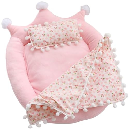Cylosyn Lit de poupée, lit Jouet en Forme de Couronne avec Oreiller et Couverture pour poupées 20 cm, Accessoires Meubles Chambre à Coucher Maison poupée
